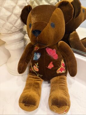 Johnny Was Brown Velvet Embroidered Butterfly Bear